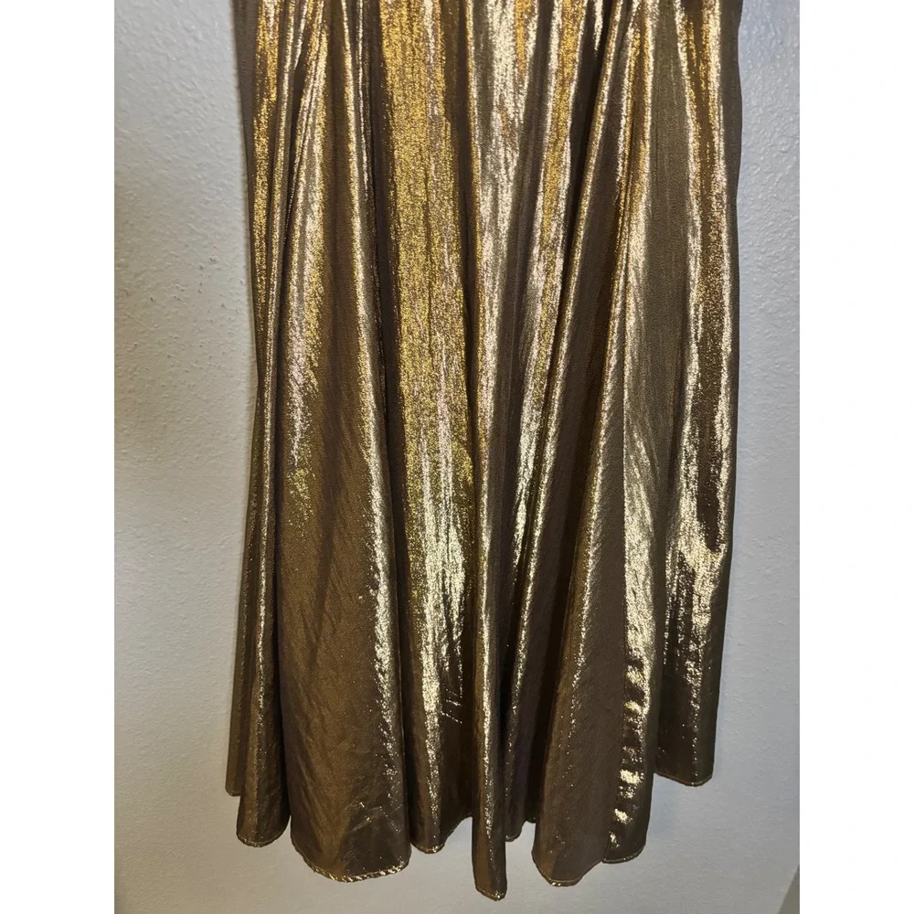 J. Crew Collection Goma Midi Dress Pleated Gold Lame Size‎ 0